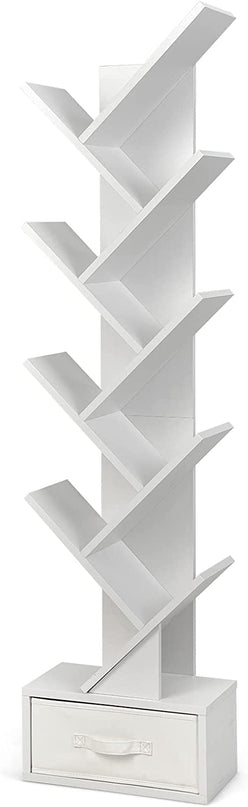Giantex Tree Bookshelf with Drawer, 10 Shelf Space Saving