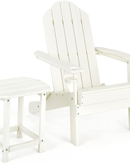 Folding Adirondack Chair with Side Table, Outdoor Adirondack Chair w/Cup Holder