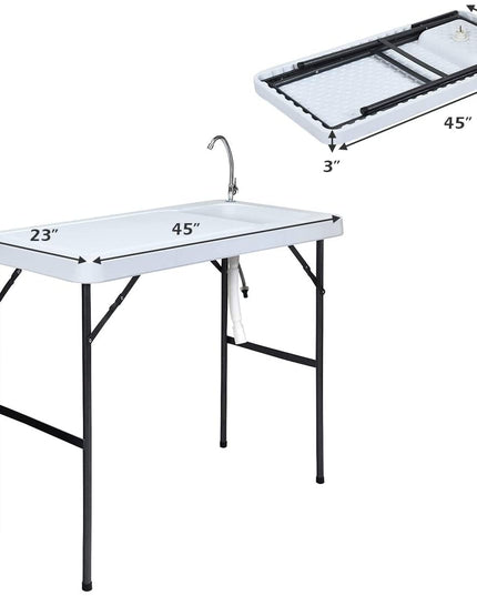 Folding Fish Cleaning Table, Camping Table with Sink and Faucet