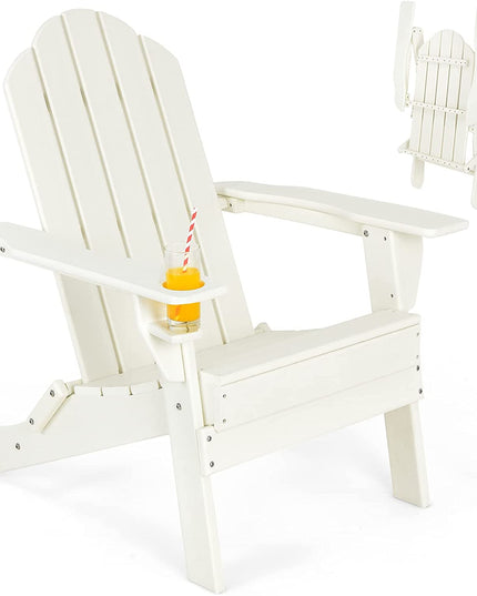 Adirondack Chair Outdoor Folding Chairs, Weather Resistant Patio Chair with Built-in Cup