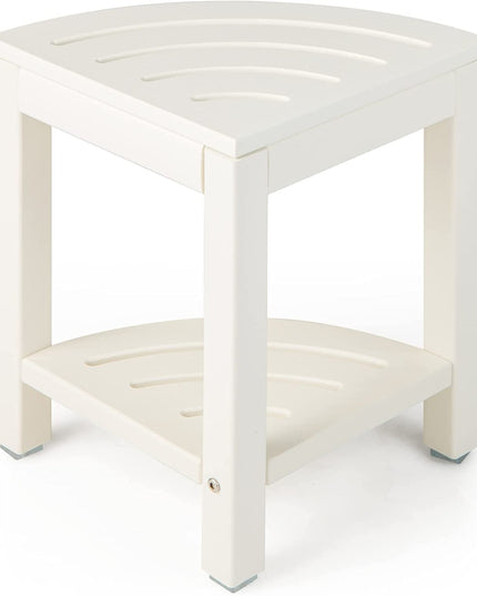 Giantex Corner Shower Stool Waterproof - HDPE Shower Bench Seat with Storage Shelf