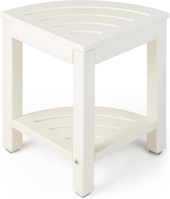 Giantex Corner Shower Stool Waterproof - HDPE Shower Bench Seat with Storage Shelf