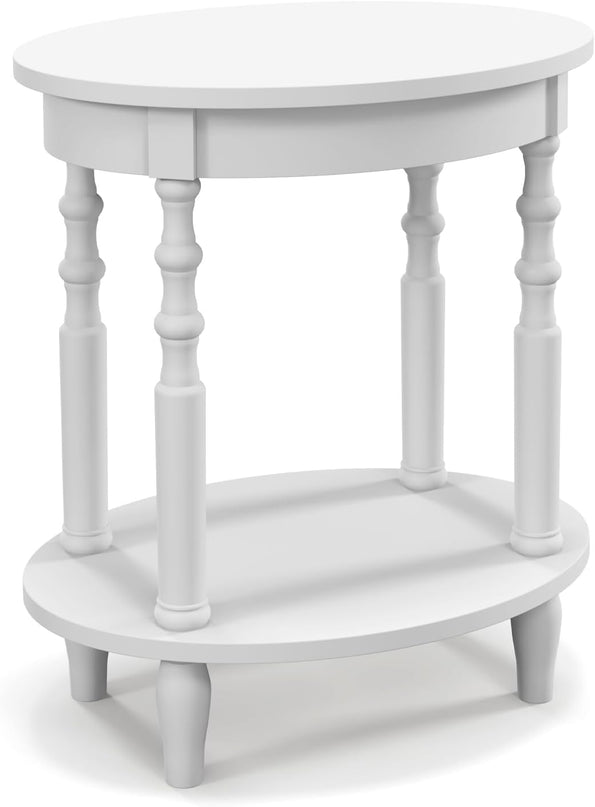 Giantex End Table with Storage Shelf Set of 2, 24.5" Oval Round Side Table with Solid Wood Legs
