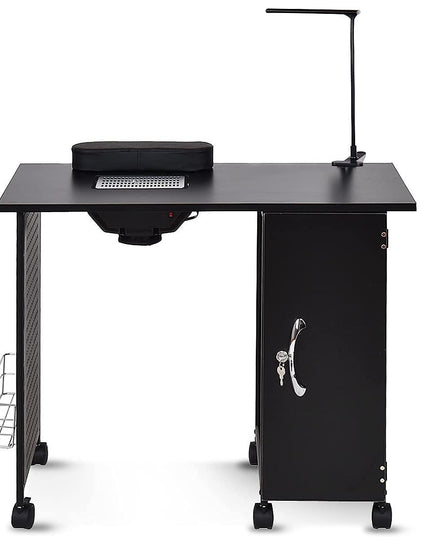 Nail Desk Manicure Table Steel Frame Nail Tables for Technician (Pure Black) - Giantexus