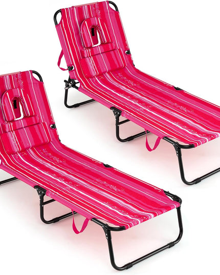 Chaise longue de bronzage pliante Giantex – Chaise de patio réglable avec trou pour le visage
