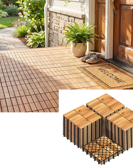 Giantex 12" x 12" Acacia Wood Interlocking Patio Flooring Tiles with Drainage Base