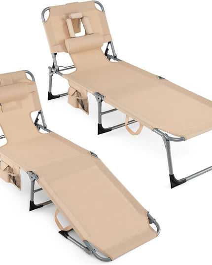 Chaise longue de plage pliante Giantex Face Down avec dossier réglable à 4 positions (1/2)