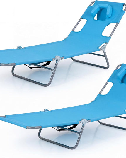 Giantex Folding Tanning Chair with Face Hole& 5-Position Adjustable Backrest (1/2)