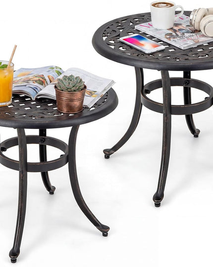 Giantex Patio Bistro Table | 24” Cast Aluminum Round Side Table, Outdoor Coffee Table for Porch