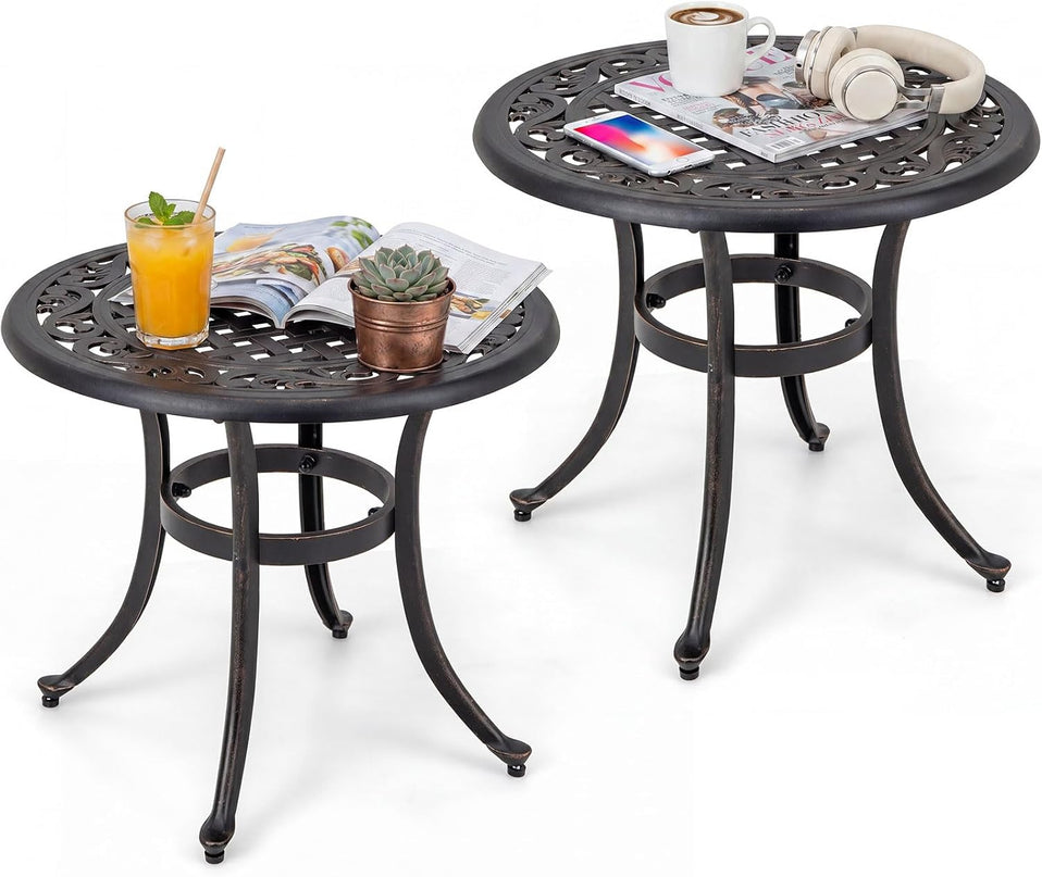 Table de bistro de terrasse Giantex, table d'appoint ronde de 24 pouces en fonte d'aluminium, table basse d'extérieur pour véranda, piscine, arrière-cour, jardin, balcon