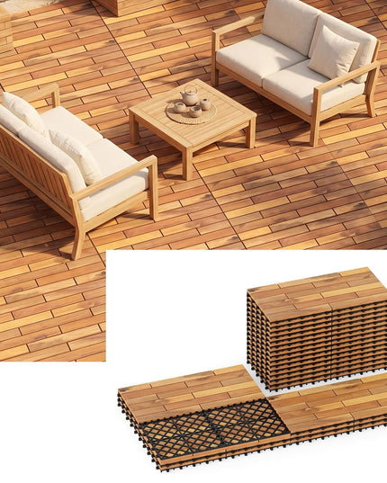 Giantex 24" x 12" Acacia Wood Interlocking Patio Flooring Tiles