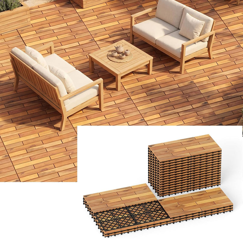 Giantex 24" x 12" Acacia Wood Interlocking Patio Flooring Tiles