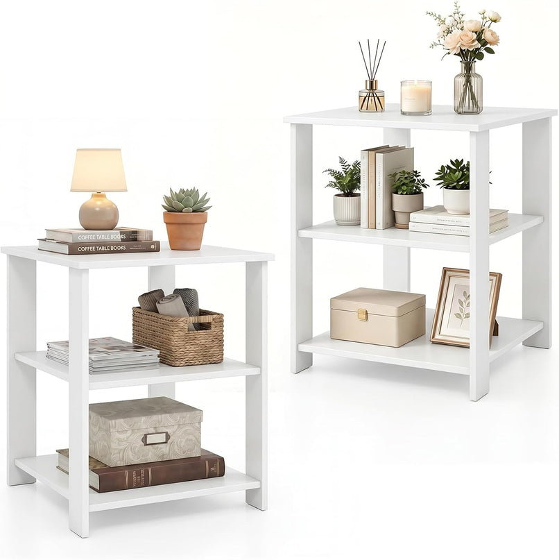 Giantex 16" Square Wooden 3-Tier Side Table with Open Storage Shelves (1/2)