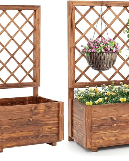 Giantex 39”x14”x40” Wood Elevated Planter Box with Trellis and Drainage Hole (1/2)