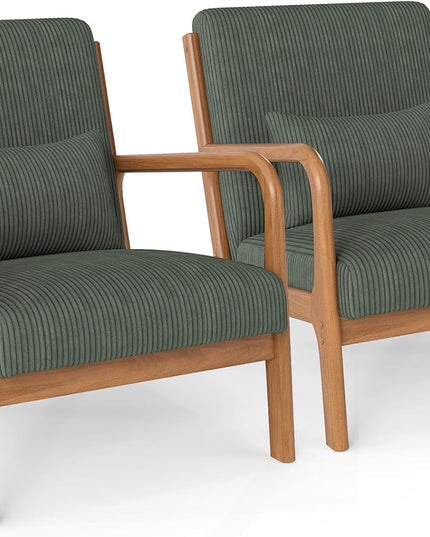 Giantex Modern Corduroy Upholstered Lounge Chair with Rubber Wood Armrests