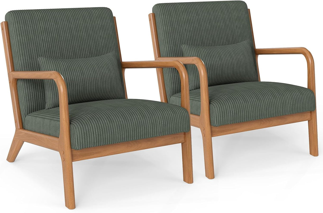 Giantex Modern Corduroy Upholstered Lounge Chair with Rubber Wood Armrests