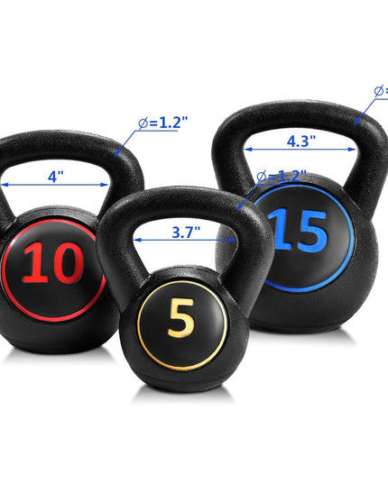 Giantex 3-Piece Kettlebell Weights Set, Weight Available 5,10,15 lbs????o?Black - Giantexus