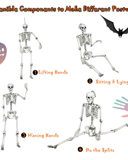 5.4 Ft Halloween Skeleton, Life Size Realistic Human Bones