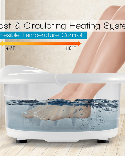 Giantex Foot Spa Bath Massager with Heat Bubbles, 6 Motorized Massage Rollers, Fast Heating, Red Light, Adjustable Temperature & Time (Blue/White) - Giantexus