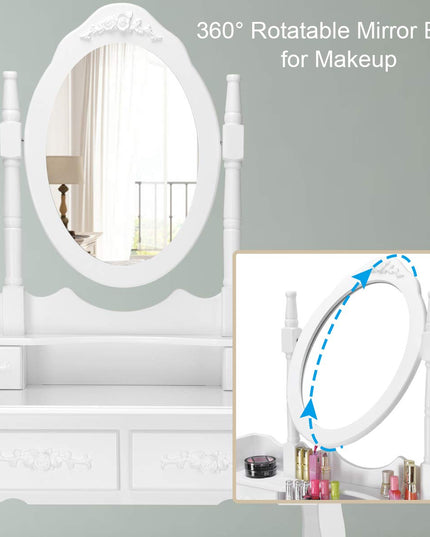 Giantex White Vanity Table Set with Oval Mirror and 4 Drawers