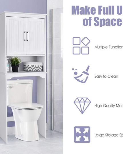 Étagère de salle de bain Gain de place au-dessus des toilettes Giantex, meuble de rangement WC autoportant avec étagère intérieure réglable