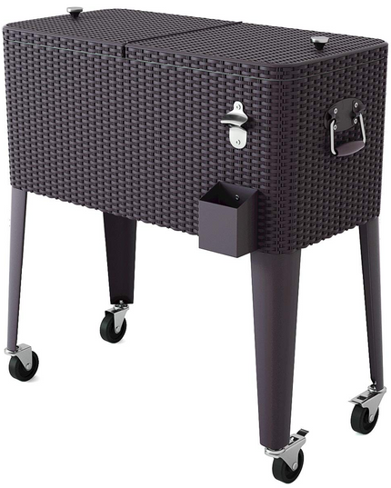 Giantex 80 Quart Rattan Rolling Cooler Cart