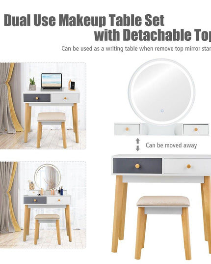 Vanity Set with Lighted Mirror 3 Color-Touch Screen Dimming Mirror - Giantexus