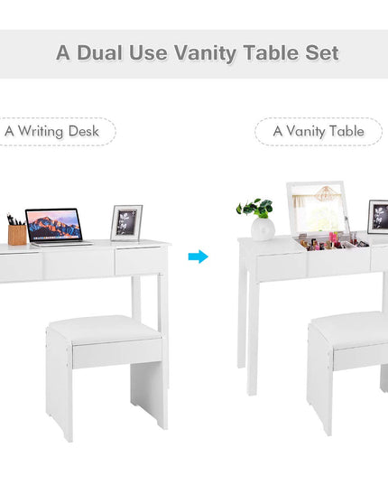 Giantex Makeup Dressing Table Writing Desk with 2 Drawers & 3 Removable Organizers