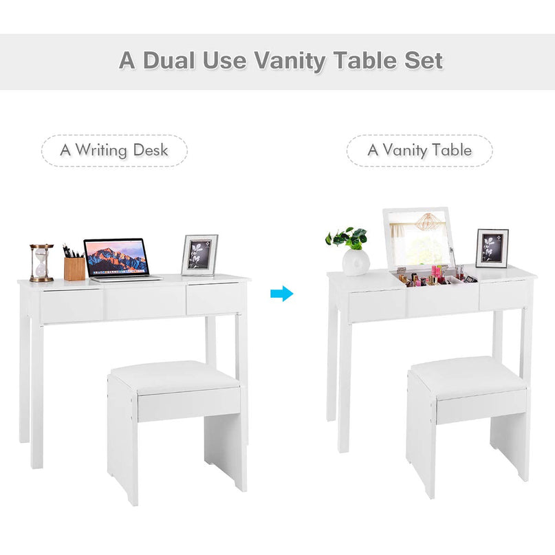 Giantex Makeup Dressing Table Writing Desk with 2 Drawers & 3 Removable Organizers