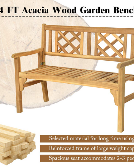 Giantex Patio Wooden Bench, 4 Ft Foldable Acacia Garden Bench (Teak)