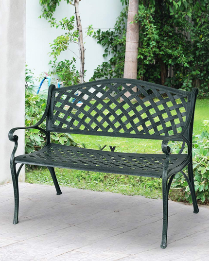 Giantex 40" Outdoor Antique Garden Bench Aluminum Frame Seats Chair Patio Garden Furni(Ancient Green)