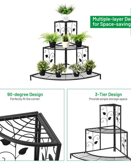 3 Tiers Corner Shelf Metal Plant Stand - Giantex