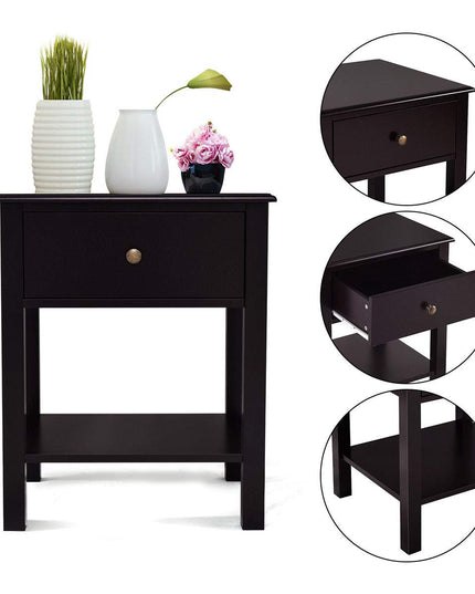 Giantex Nightstand W/Drawer and Shelf, Stable Frame Storage Cabinet