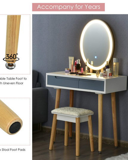 CHARMAID Vanity Set with Lighted Mirror - Giantexus