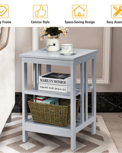 Giantex Nightstand 3-Tier Sofa Side Table W/Reinforced Bars and Stable Structure