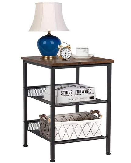 Giantex Stable Metal Frame Easy Assembly Accent Wood Look Printer Table Bedroom Nightstand(1,Black&Rustic Brown)
