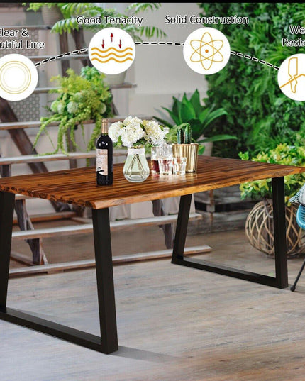 Rectangular Acacia Wood Dining Table Rustic Indoor &Outdoor Furniture - Giantexus