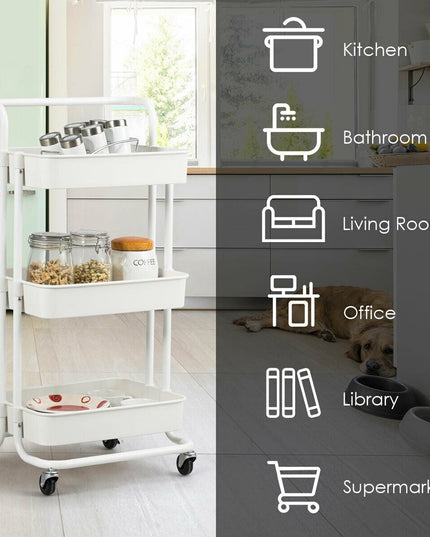 Giantex 3-Tier Utility Cart, ABS Mesh Baskets, Storage Trolley with Brakes for Home and Office 16.5"x14"x34"