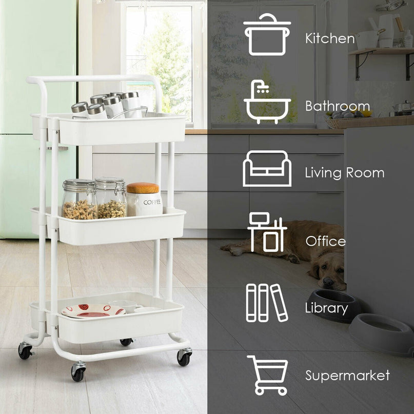 Giantex 3-Tier Utility Cart, ABS Mesh Baskets, Storage Trolley with Brakes for Home and Office 16.5"x14"x34"