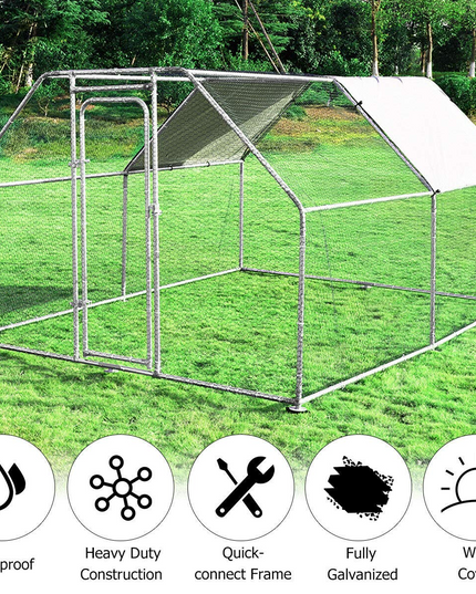 Large Metal Chicken Coop Walk-in Chicken Coops Hen Run House Shade Cage with Waterproof and Anti-Ultraviolet Cover for Outdoor Backyard