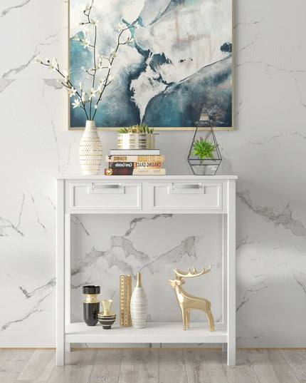 Console Sofa Table with 2 Drawers and Bottom Shelf