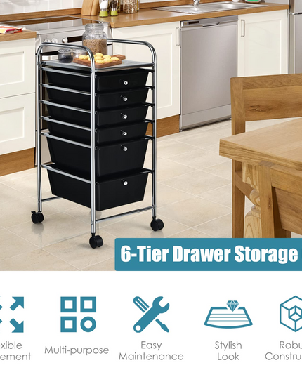  6 Storage Drawer Cart Rolling Organizer Cart, Black - Giantex
