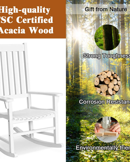 Giantex Rocking Chair Acacia Wood Frame Outdoor& Indoor
