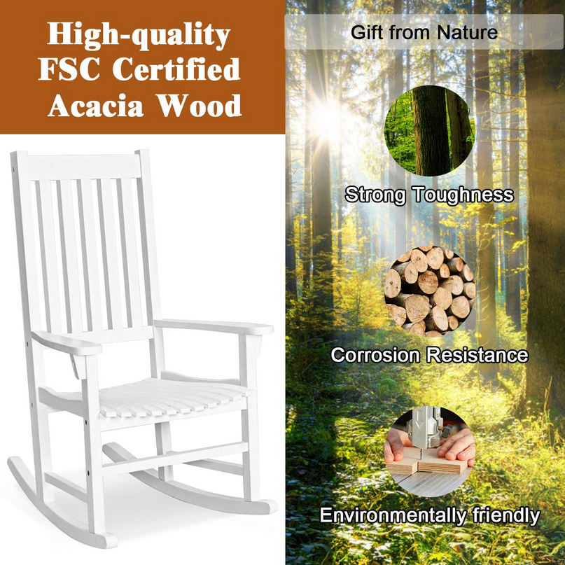 Giantex Rocking Chair Acacia Wood Frame Outdoor& Indoor