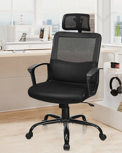 Mesh Office Chair, Swivel Computer Task Chair, Adjustable Armrests (Black)
