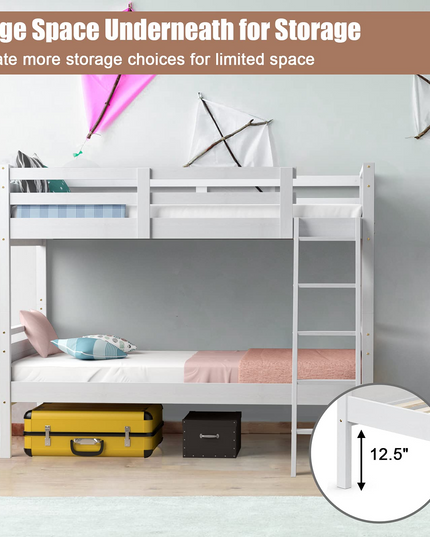 Giantex Twin Over Twin Bunk Bed, Solid Wood Twin Bunk Bed Convertible Into Two Individual Beds