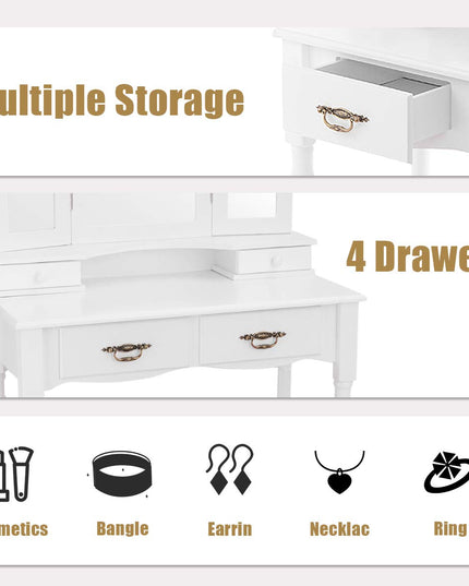 Giantex Modern Bedroom Bathroom Makeup Vanity Desk with Cushioned Stool for Girls Women
