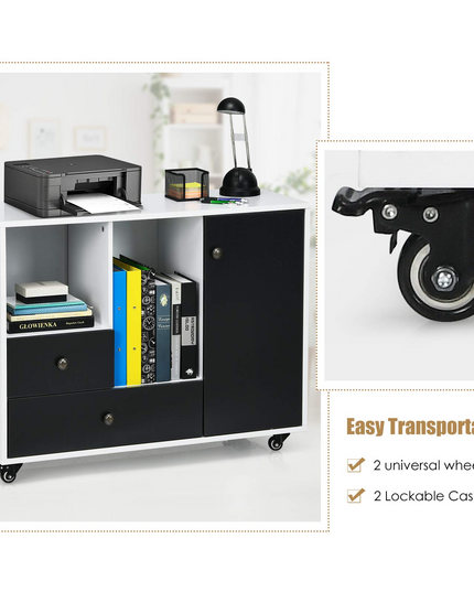 Giantex Lateral File Cabinet 2 Drawer Printer Stand, Rolling Storage Office Cabinet with Lockable Wheels