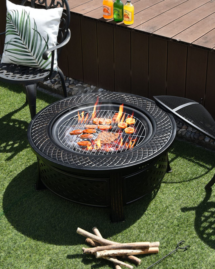 Giantex 32" Fire Pit, 3 in 1 Round Log Burner w/ High-Temp Resistance Finish