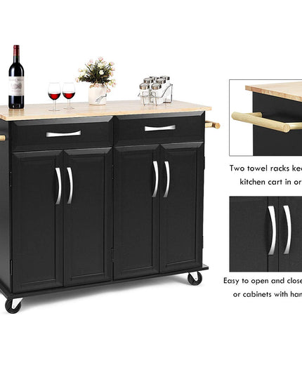 Giantex Kitchen Island Cart, Rolling Trolley Cart Utility Cabinet w/Rubber Wood Top